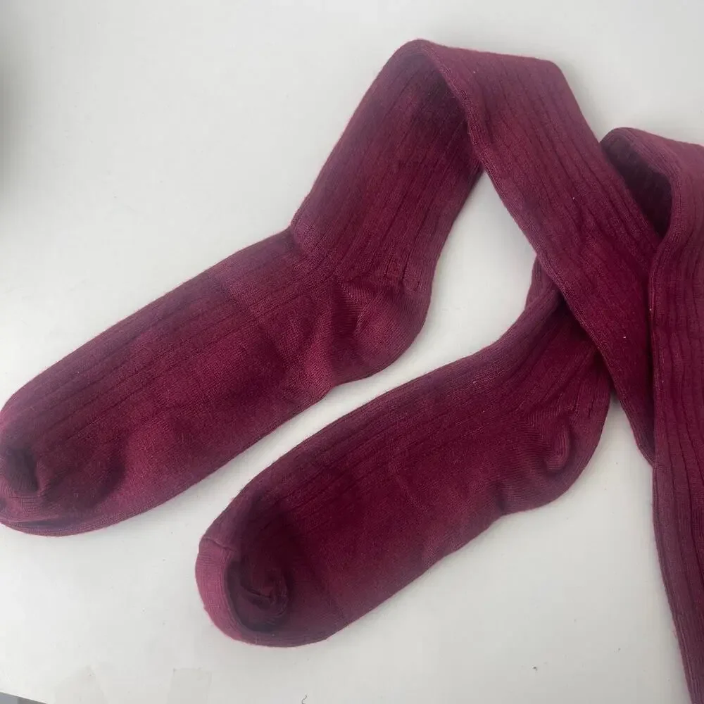 1 pair Socks Knit Cotton Knee School Girls 3 - 6 yrs old High Socks - Burgundy